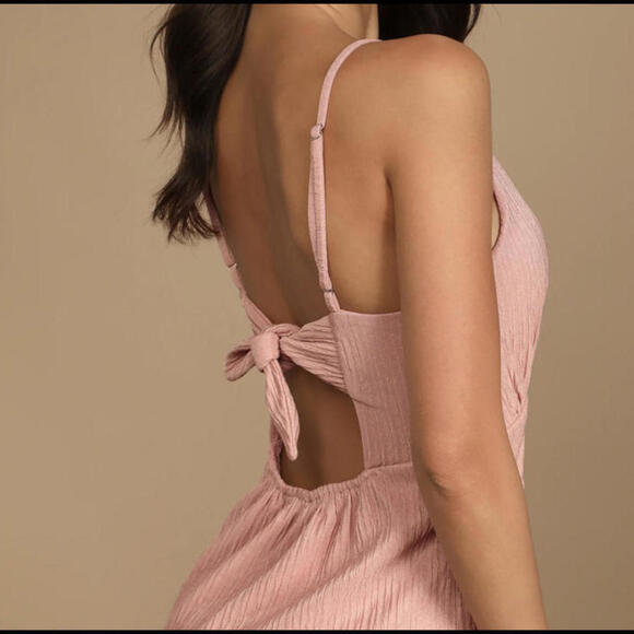 Lulus View and I Mauve Mauve Pink Tie-Back Faux-Wrap Midi Dress - Picture 2 of 9